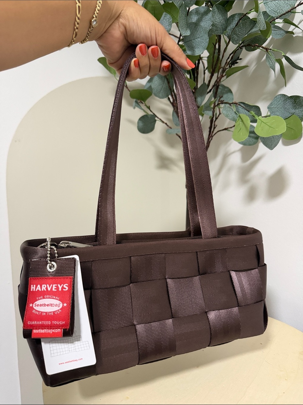 Harveys Brown Woven Seatbelt Shoulder Bag New